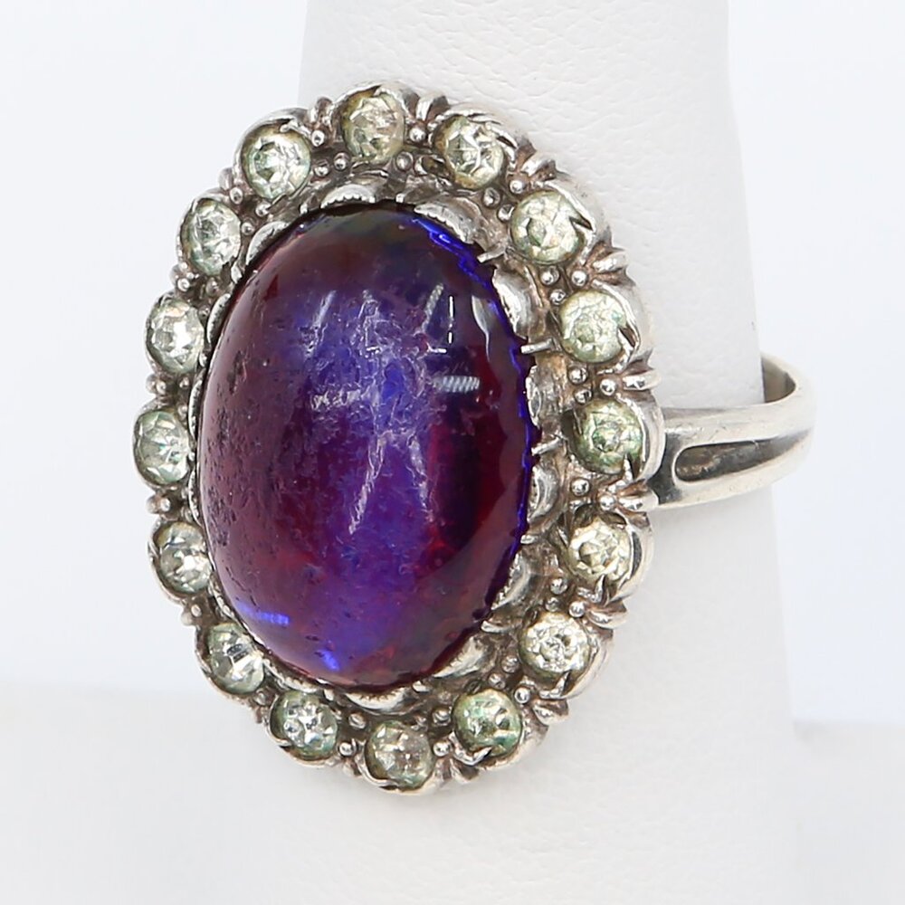 Antique Silver Dragons Breath With Paste Stones Georgian Revival Ring 1920s - Picture 2 of 10